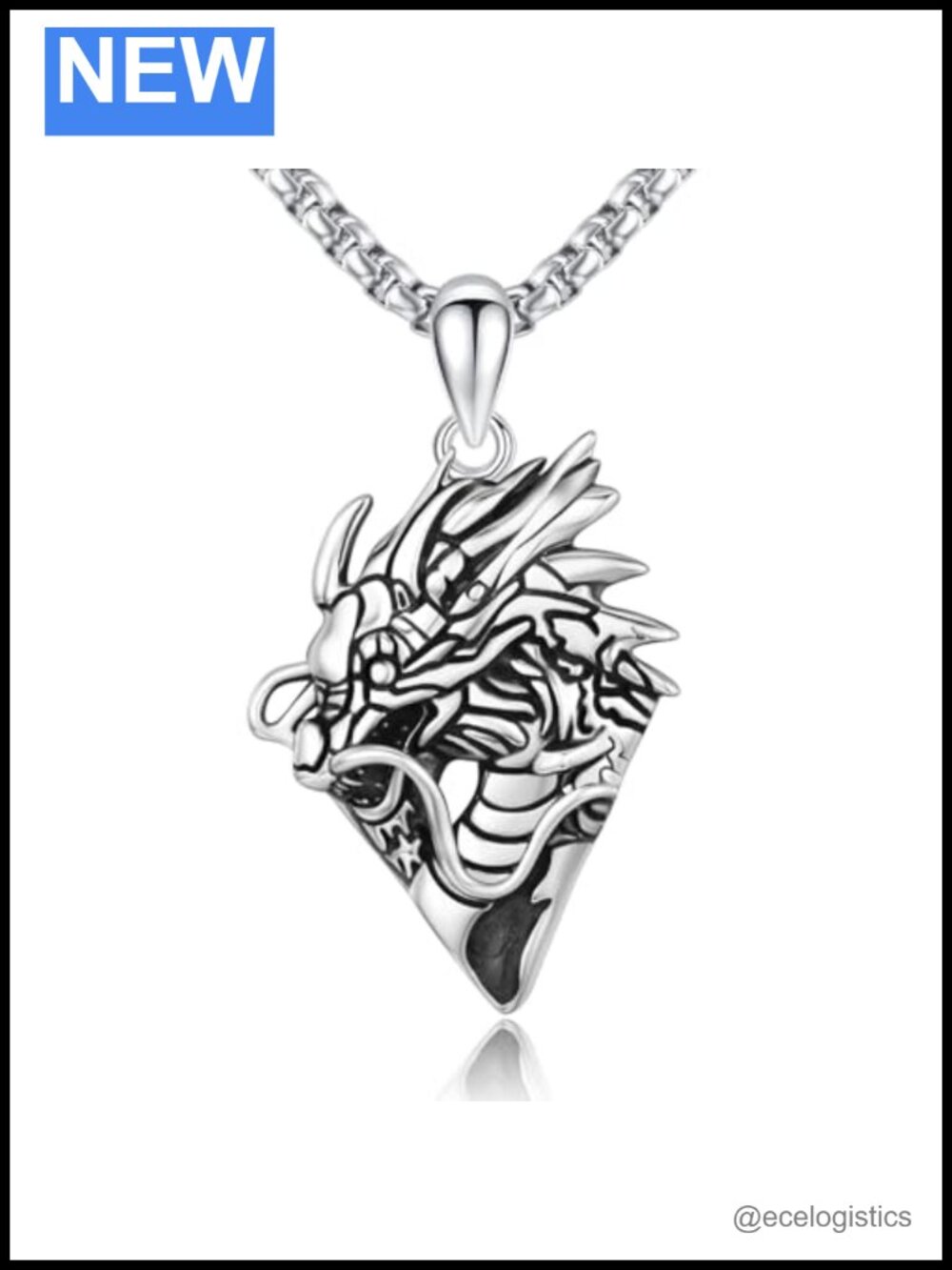 925 Sterling Silver Dragon Pendant Necklace Viking Obsidian